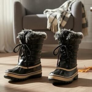 Sporto Winnie cold-weather winter black rubber fluffy fur lined Snow boots Sz 9